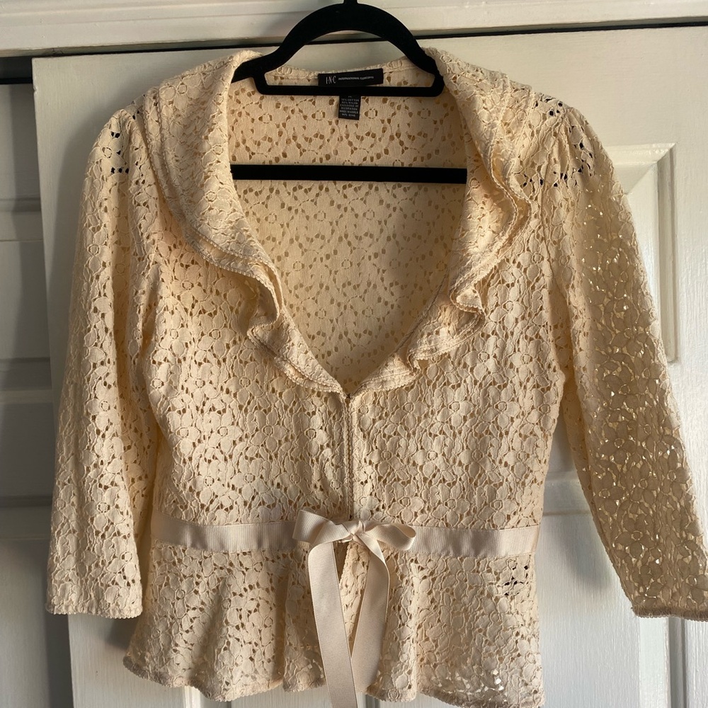INC International Concepts Ivory Lace Blouse